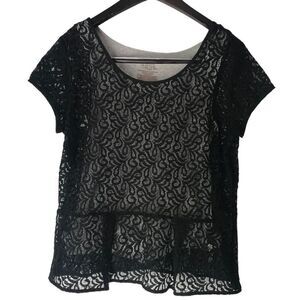 Hinge black lace sheer top‎